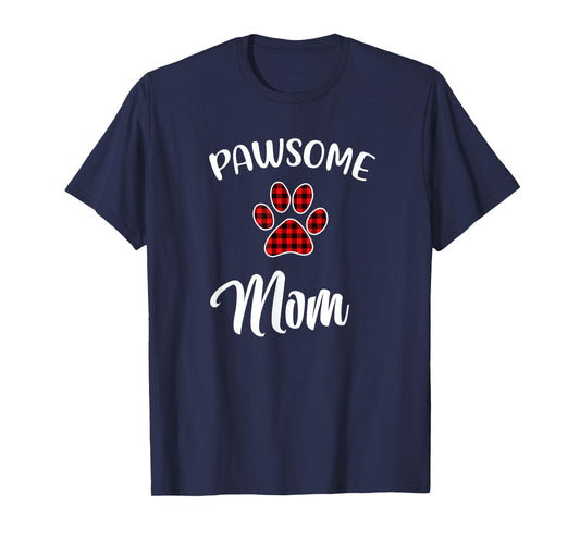 Dog Mom Paw Print Red Buffalo Plaid Matching Pajama Men Women T-Shirt