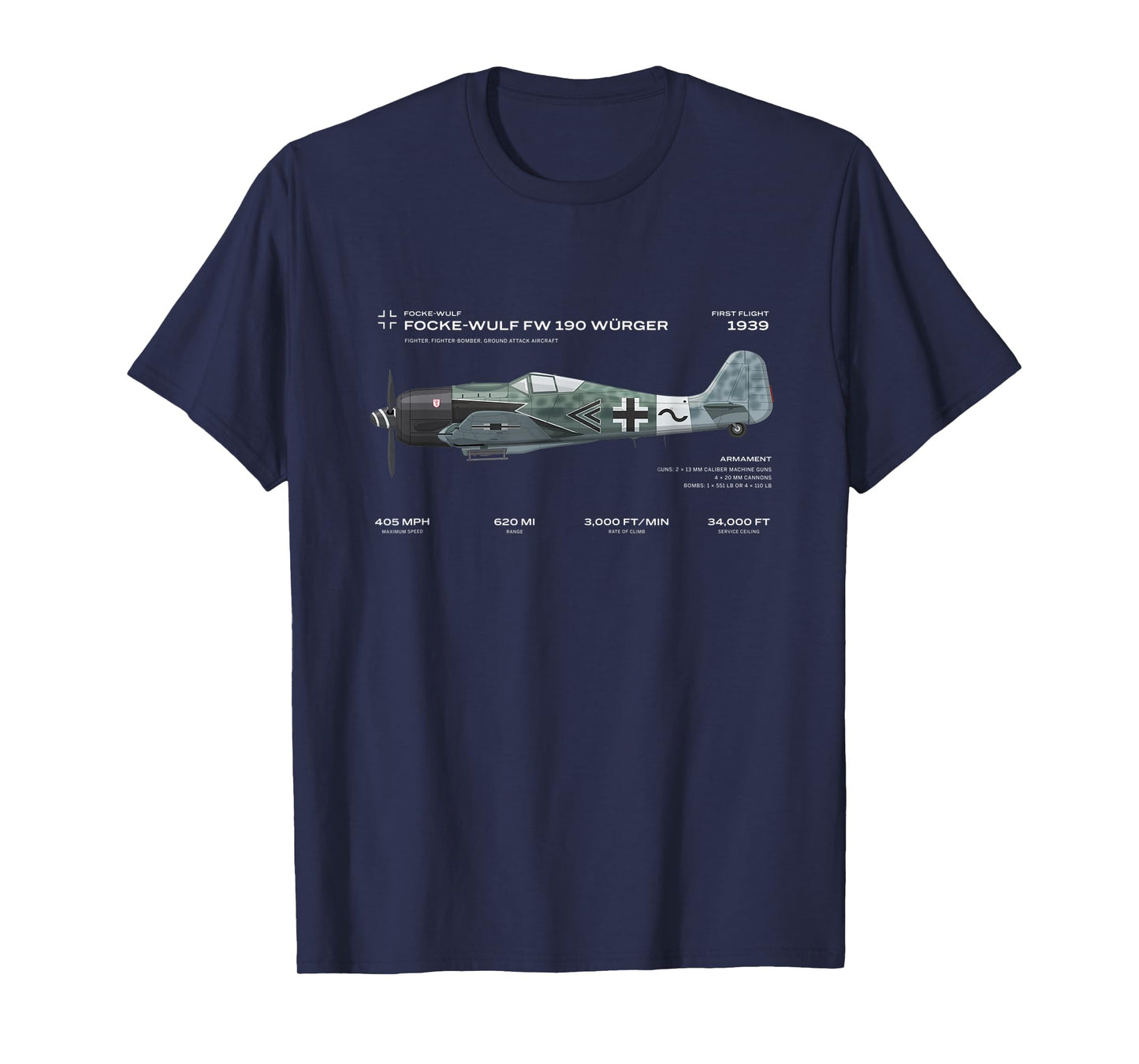 Focke Wulf Fw 190 WWII Airplane Historic War Bird Fighter T-Shirt