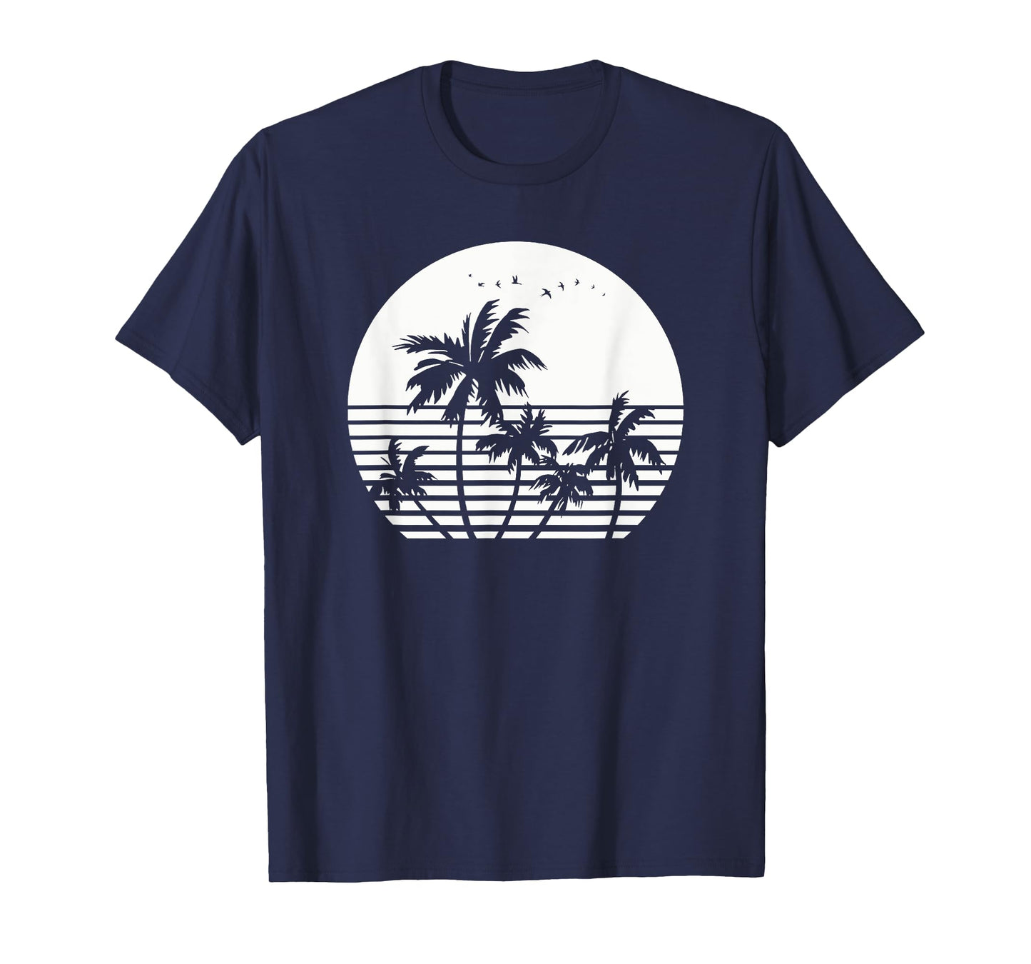 Vintage Birds Sunset Beach Palm trees T-Shirt