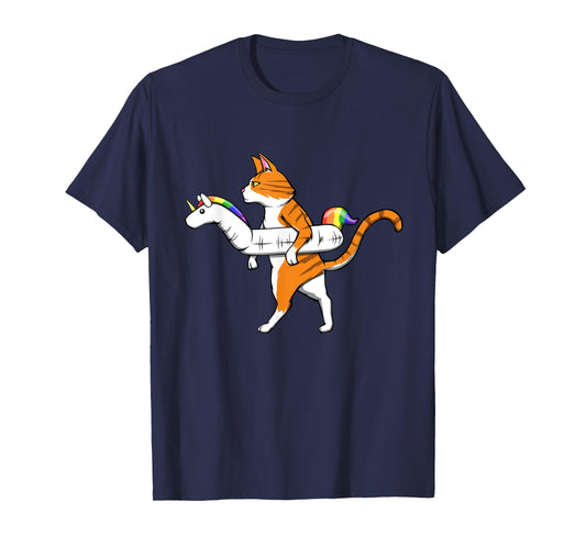 Funny Cat with Unicorn Swimming Ring Pool Cats T-Shirt