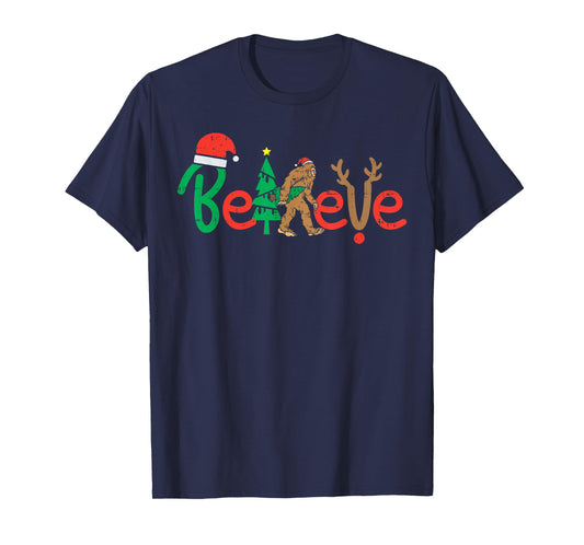 Believe Bigfoot Sasquatch Santa Reindeer Christmas Tree Gift T-Shirt