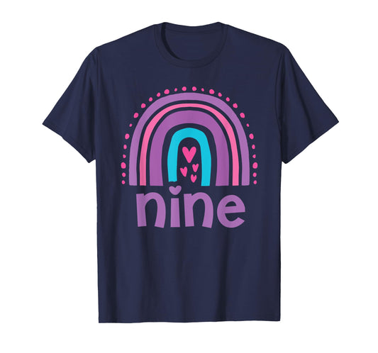 Girl's 9th Birthday Boho Rainbow Nine 9 Years Old Colorful T-Shirt