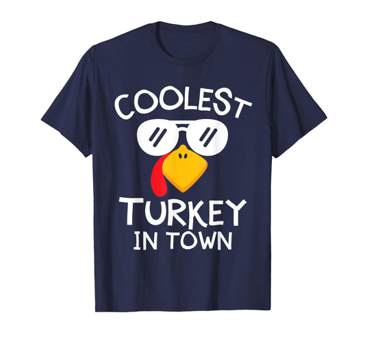 Funny Coolest Turkey in Town Cute Thanksgiving Boys Girls T-Shirt