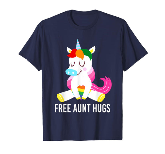 Free Aunt Hugs Unicorn Rainbow Flag LGBT Gay Pride Month T-Shirt
