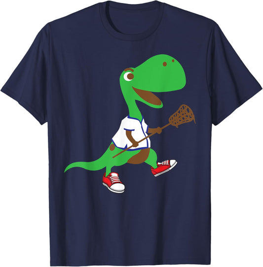 Dinosaur Playing Lacrosse | Cool Dino Team Sport Gift T-Shirt
