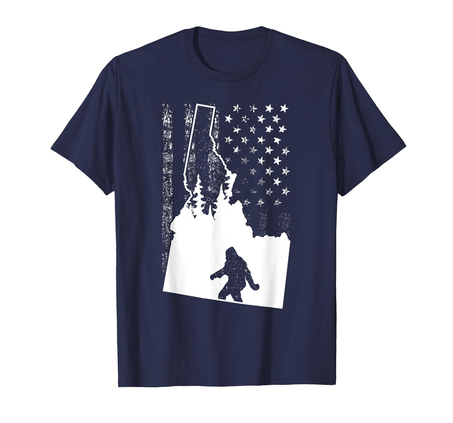 Idaho Bigfoot American Flag Silhouette Sasquatch Usa Flag Women Girls Kids Men T-Shirt
