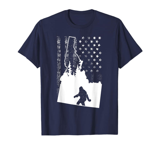 Idaho Bigfoot American Flag Silhouette Sasquatch Usa Flag Women Girls Kids Men T-Shirt