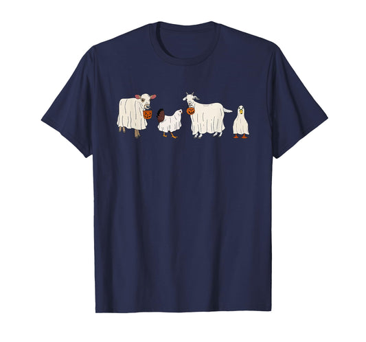 Funny Ghost Cow Halloween Farm Animals Pumpkin Spooky Season T-Shirt