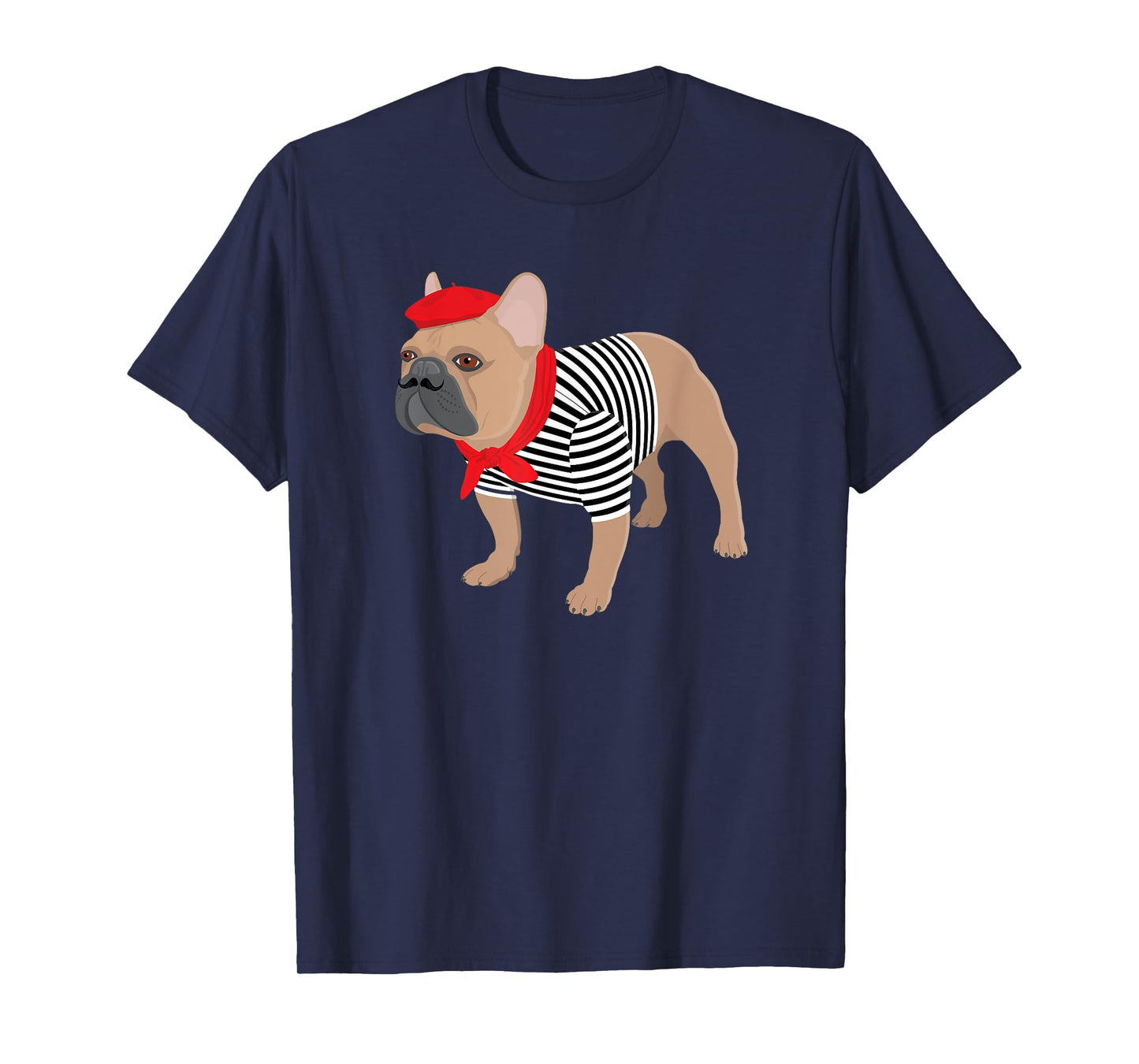 French Bulldog Dog with French Beret Hat Funny Animal Pun T-Shirt