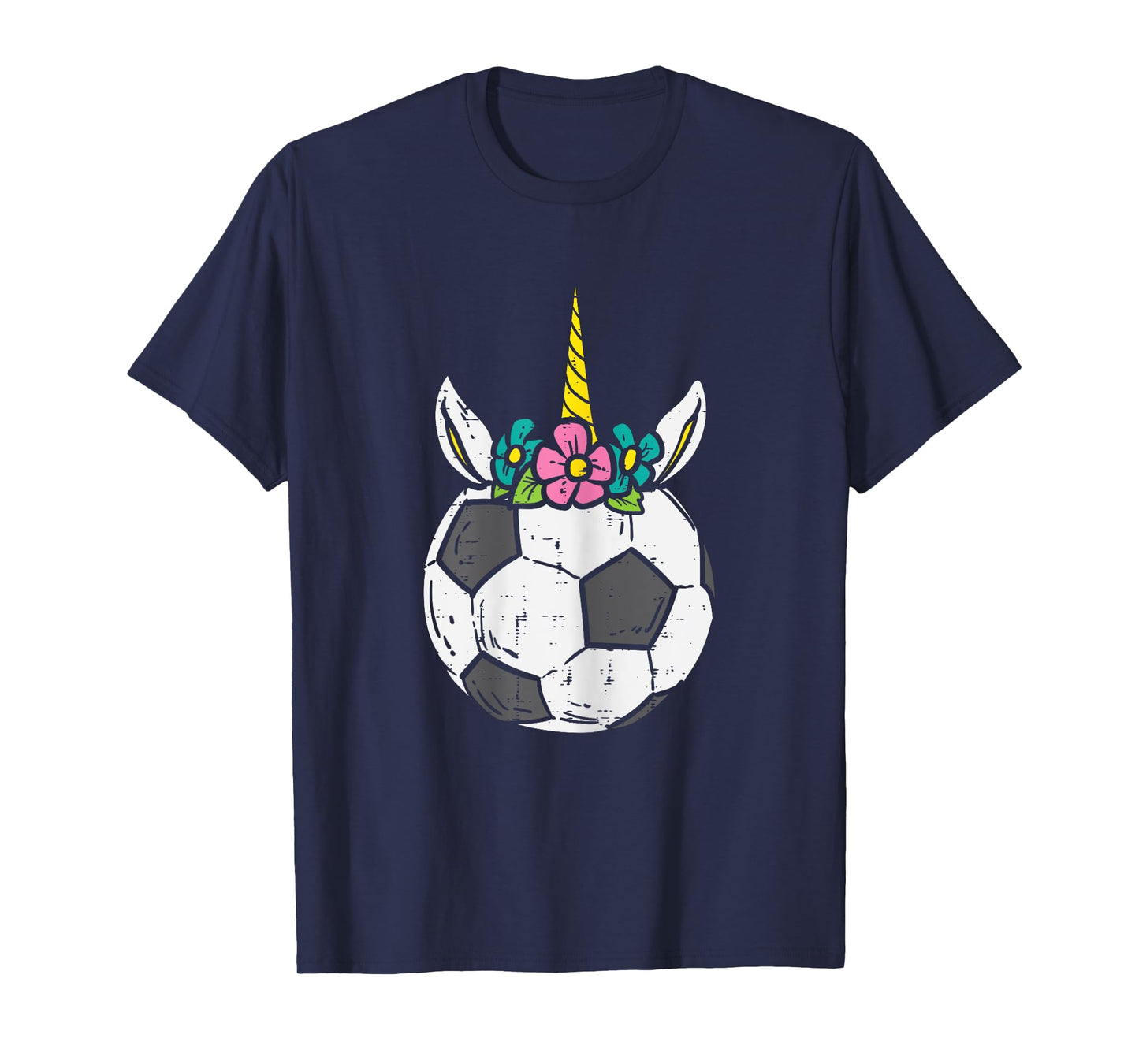 Unicorn Head Soccer Ball Cute Football Player Girls Women T-Shirt