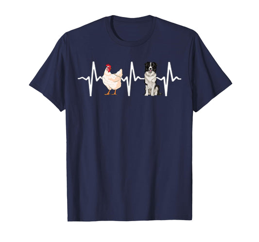 Hen Chicken Border Collie Heartbeat Dog Lover T-Shirt