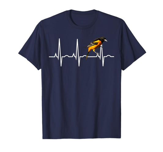 Oriole Shirt for Birders - Baltimore Oriole Heartbeat Tee T-Shirt