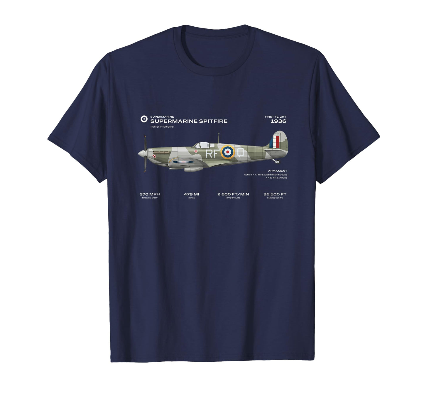 Supermarine Spitfire WWII Aeroplane British RAF T-Shirt