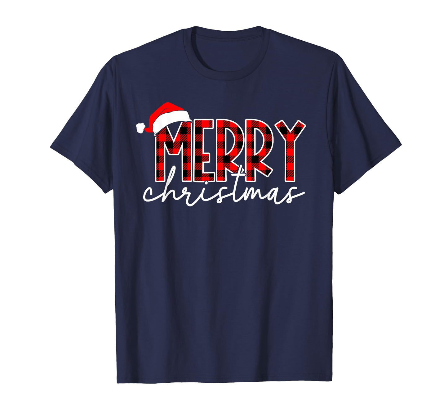 Merry Christmas Buffalo Plaid Red Santa Hat Xmas Pajamas T-Shirt