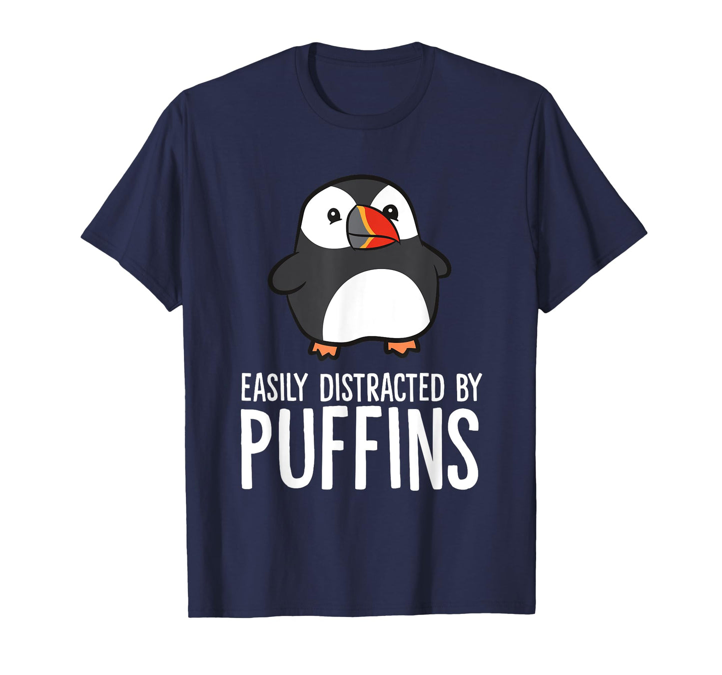 Funny Puffin Bird Gifts Easily Distracted By Puffin Sea Birds Cute Puffin Lover Gift Unisex-Adults-Kids T-Shirt Black Short Sleeve Classic Fit Pull On Collarless Crew Neck Casual All Seasons 1 Count