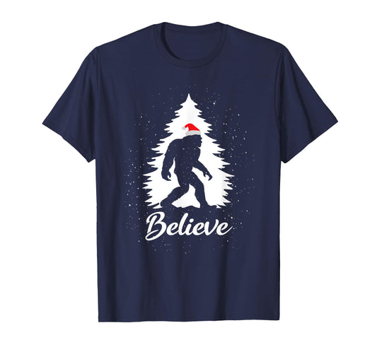 Bigfoot Sasquatch Santa Hat Believe Christmas Gift T-Shirt