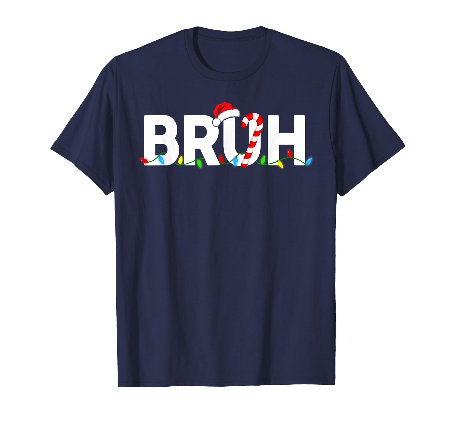 Bruh Funny Christmas Lights Teens Boys Kids Xmas Pajamas T-Shirt