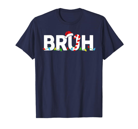 Bruh Funny Christmas Lights Teens Boys Kids Xmas Pajamas T-Shirt