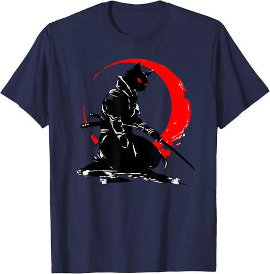 Samurai Cat graphic warrior Art Graphic Ninja Cat Japanese T-Shirt