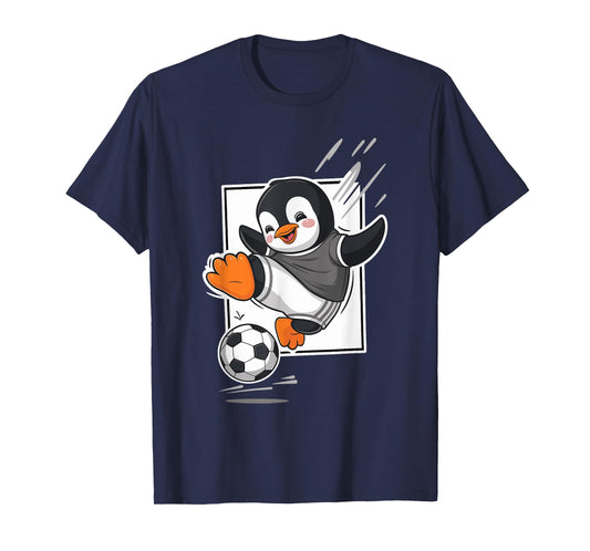 Penguin Playing Soccer Kicking Football Cute Cartoon Penguin T-Shirt