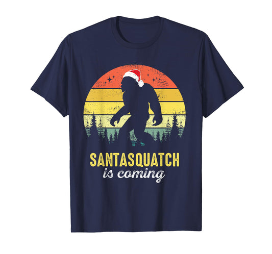 Santasquatch Is Coming Santa Bigfoot Christmas Funny Vintage T-Shirt