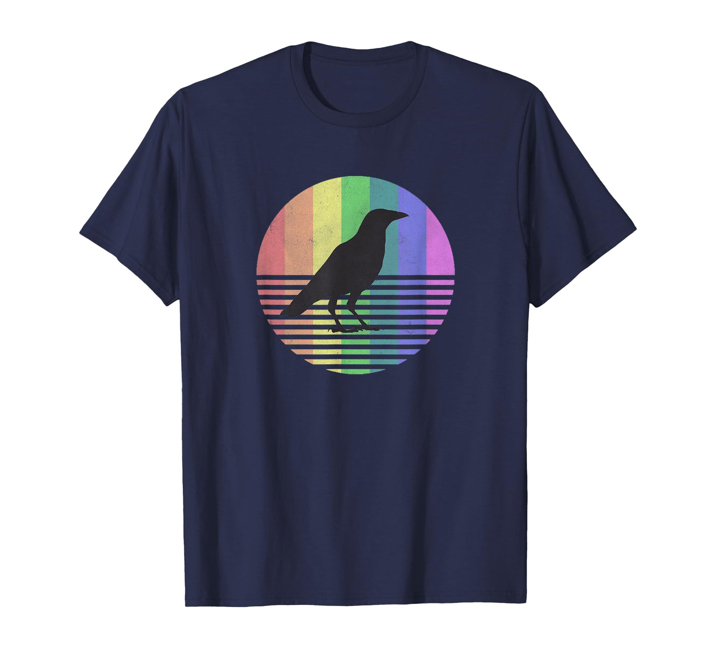 Retro Crow Gay Pride Rainbow Flag 80s Bird Gift Distressed T-Shirt