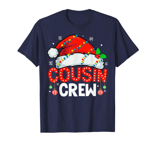 Cousin Crew Christmas Xmas Lights Family Matching Santa Hat T-Shirt