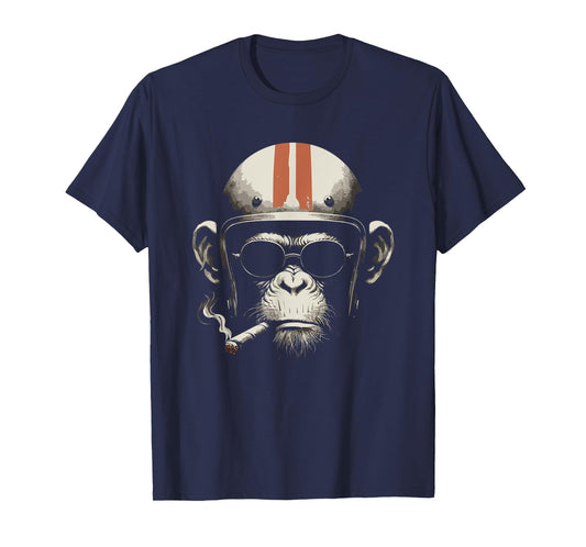 Cigar smoking monkey retro vintage motorcycle biker helmet T-Shirt
