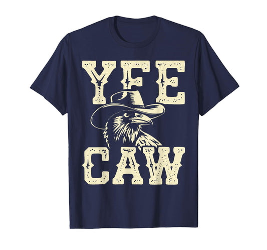 Vintage Crow Cowboy Hat Yee Caw Funny Western Crow Lover T-Shirt