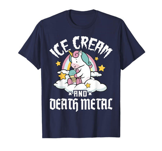 Unicorn Retro Rainbow Heavy Metal Ice Cream And Death Metal Men Women Girls Kids T-Shirt