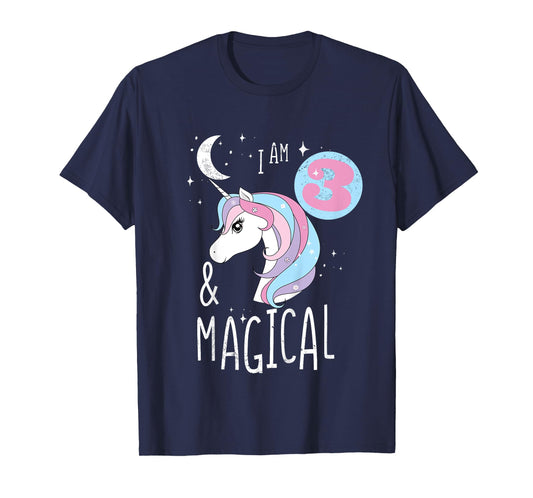 I AM 3 And Magical Unicorn 3rd Birthday 3 Years Girl T-Shirt