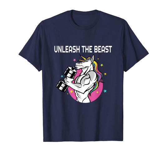 Unleash The Beast - Unicorn Gym Rat Magic Sparkle Muscles T-Shirt