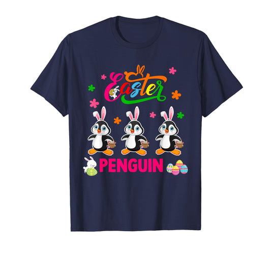 Easter Penguin Three Cute Bunny Penguins Hunting Eggs Basket T-Shirt