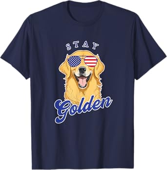 Golden Retriever Patriotic American Flag Vintage Stay Golden Women Men T-Shirt