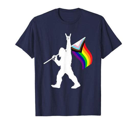 Bigfoot Rock On LGBTQ Progressive New Pride Flag T-Shirt
