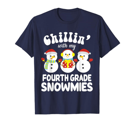 Teacher Christmas Fourth Grade Teacher Xmas Shirt - Black, Small, Unisex-Kids T-Shirt