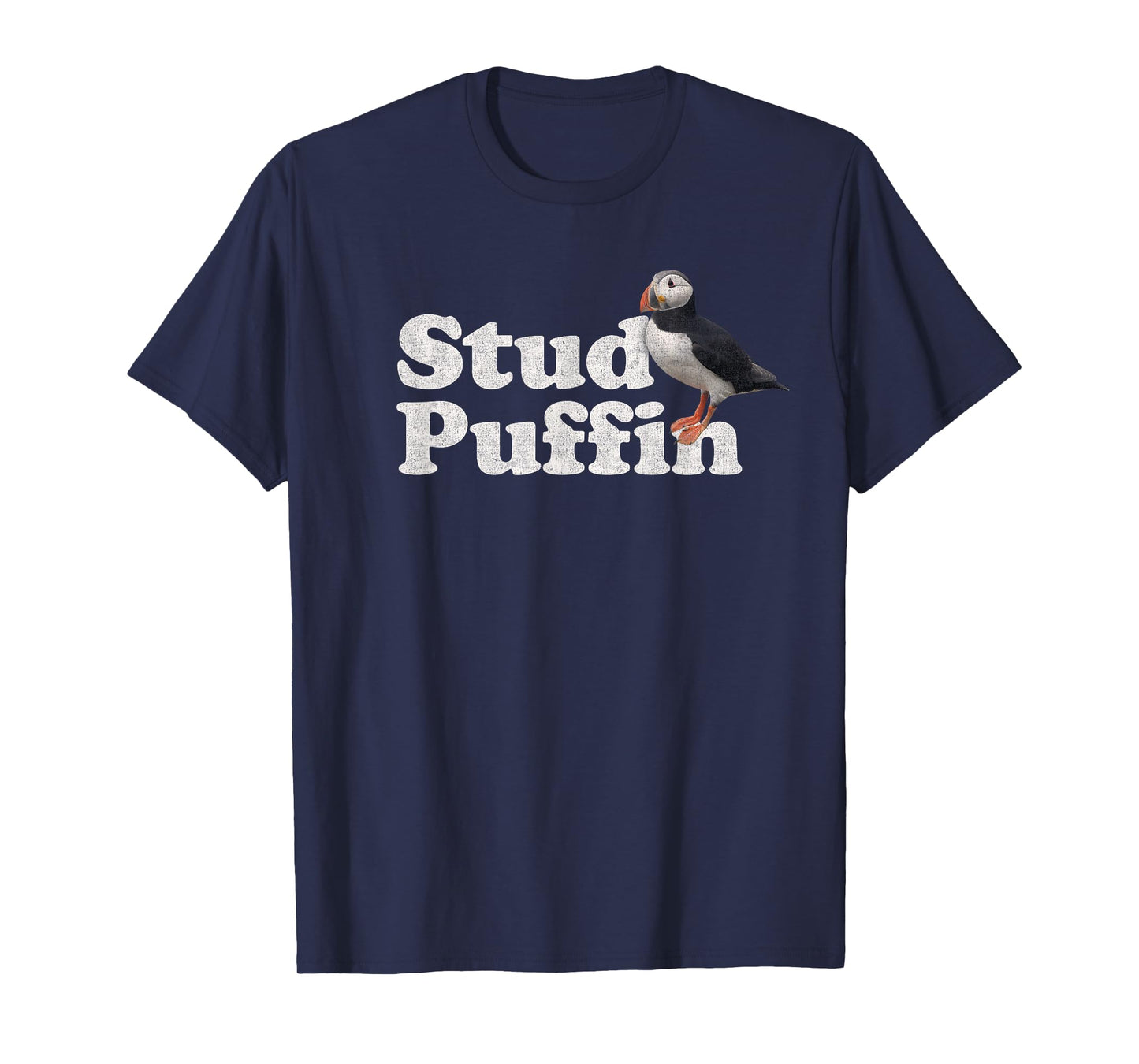 Stud Puffin T-Shirt - Retro Vintage Style - Black - Unisex-Adults - Short Sleeve - Classic Fit - Cotton Blend - Small