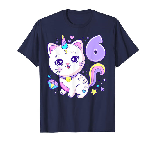 Birthday girl 6 years old, cat, unicorn, 6th birthday T-Shirt