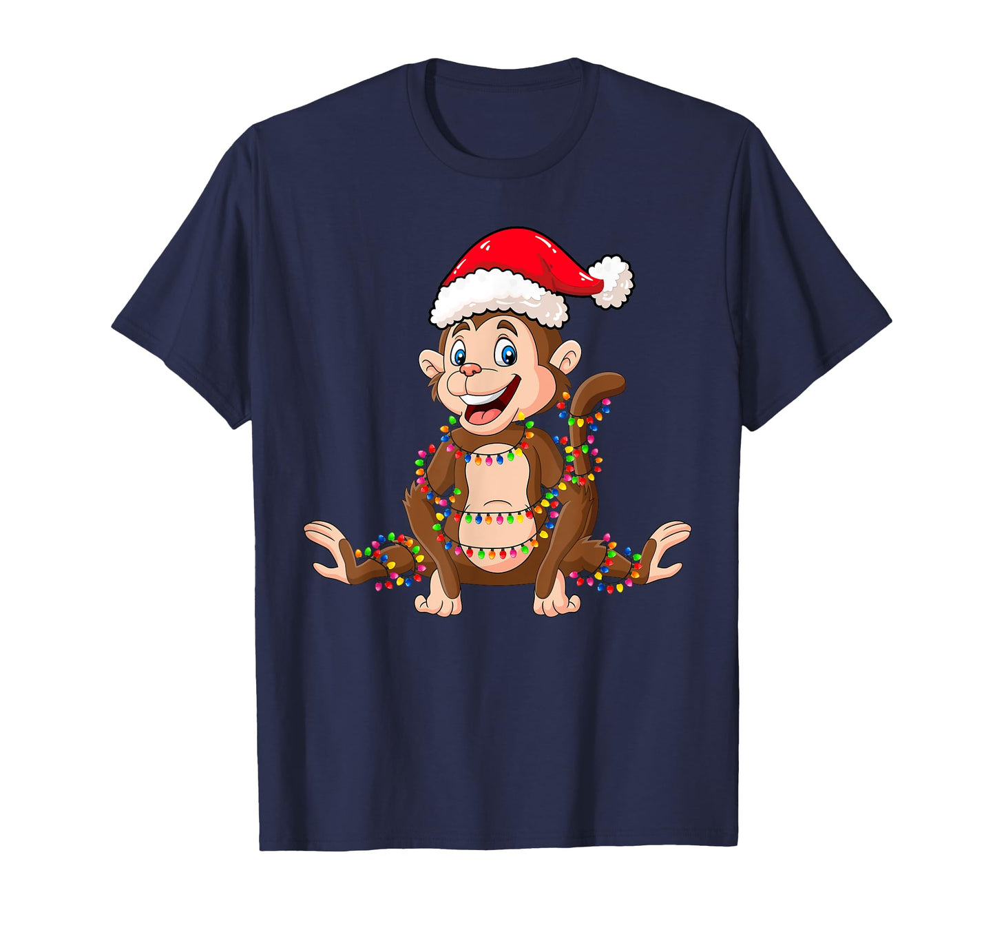 Christmas Lights Monkey Wearing Xmas Hat - Cute Monkey Lover T-Shirt