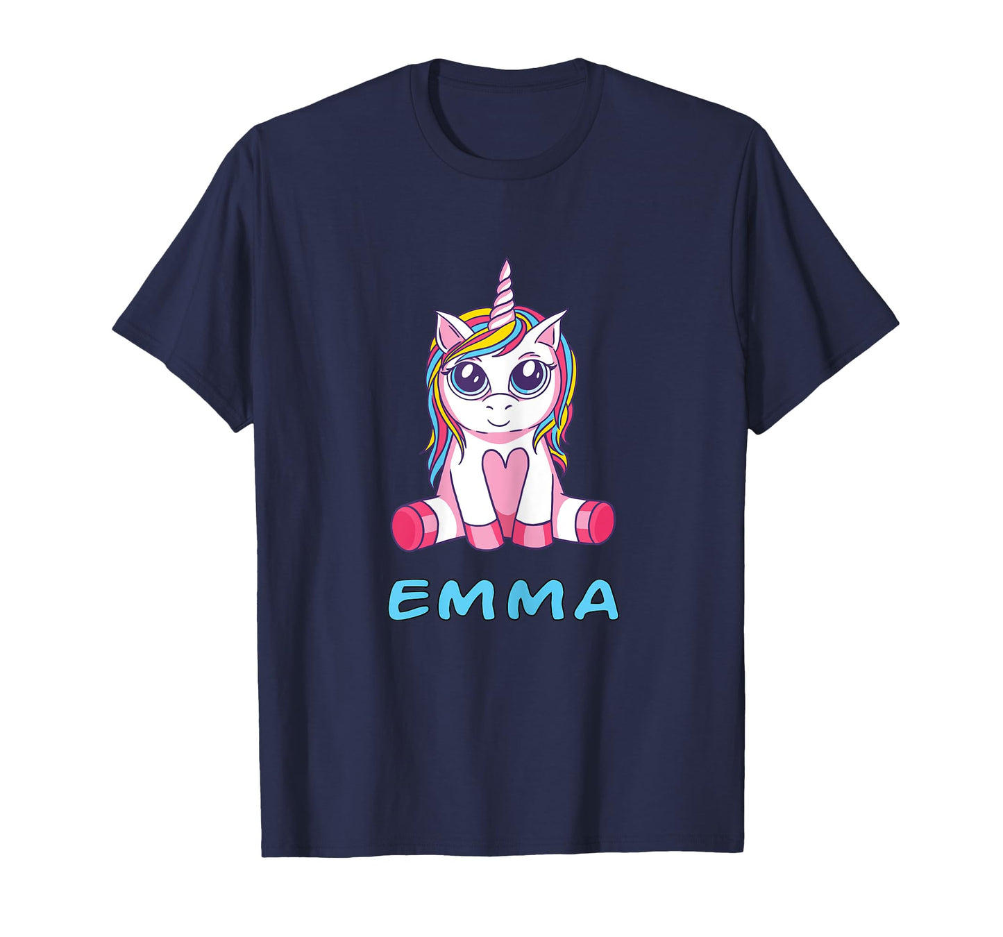 Emma unicorn name baby child girl sits cute toddler T-Shirt