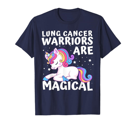 Warriors Are Magical Lung Cancer Awareness Unicorn White T-Shirt