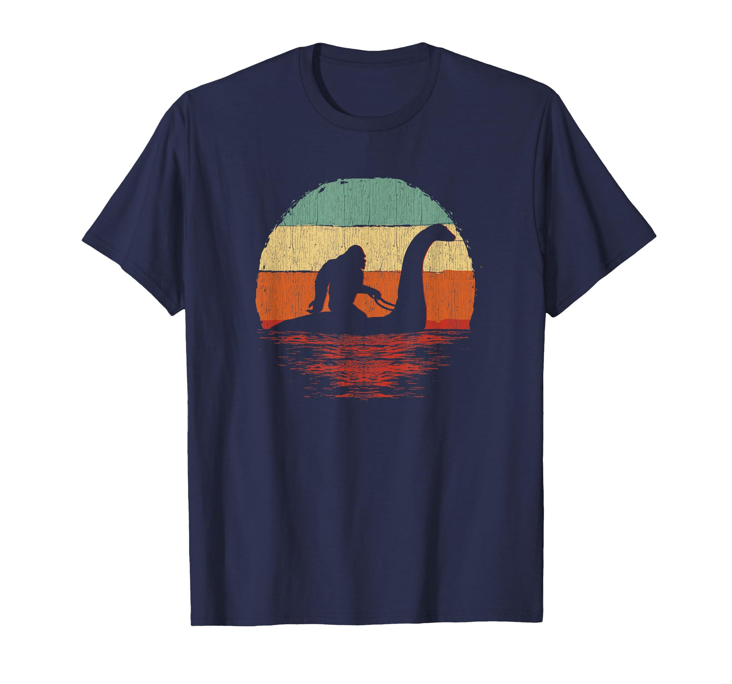 Vintage Funny Bigfoot Riding The Loch Ness Monster T-Shirt