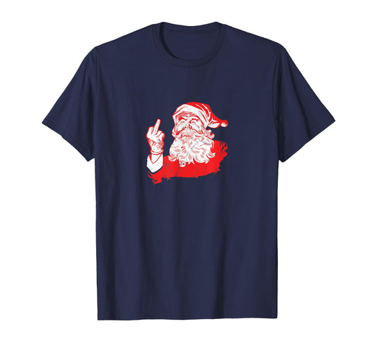 Funny Santa Flipping The Bird & Middle Finger Santa T-Shirt