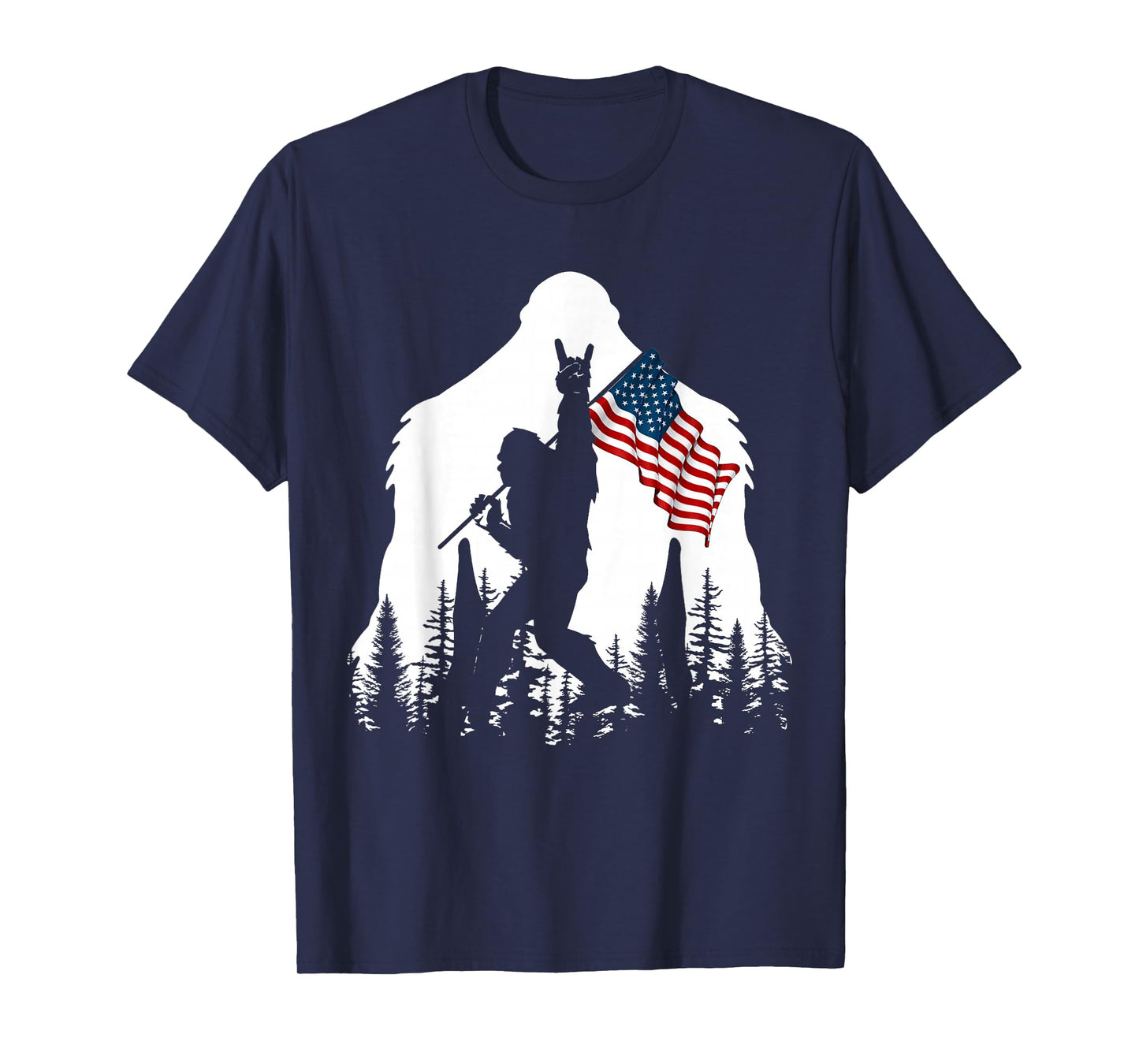 Bigfoot Rock On Hold American Flag Sasquatch Believers T-Shirt