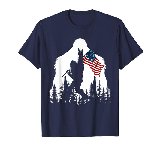 Bigfoot Rock On Hold American Flag Sasquatch Believers T-Shirt
