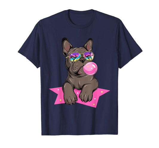 Funny French Bulldog Rockstar Bubblegum Frenchie Dog Lover Men Women Kids T-Shirt