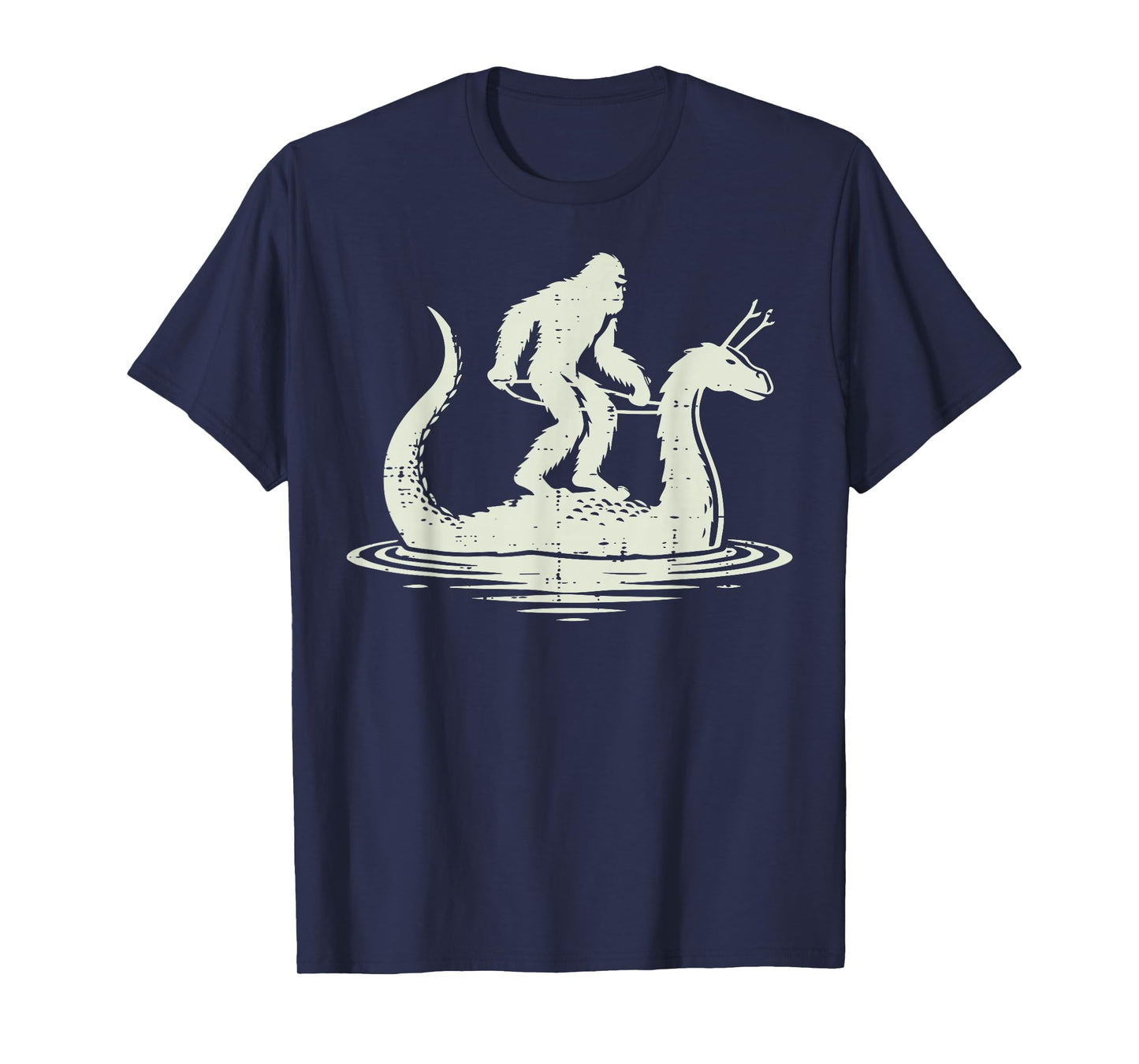 Bigfoot Riding Loch Ness Fun Sasquatch Nessie Women Men Kids T-Shirt