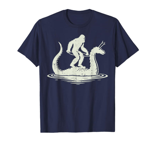 Bigfoot Riding Loch Ness Fun Sasquatch Nessie Women Men Kids T-Shirt