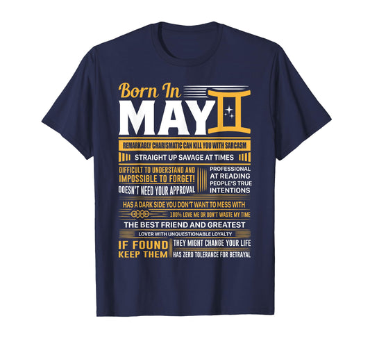 Born In May Gemini Funny Birthday Gift T-Shirt