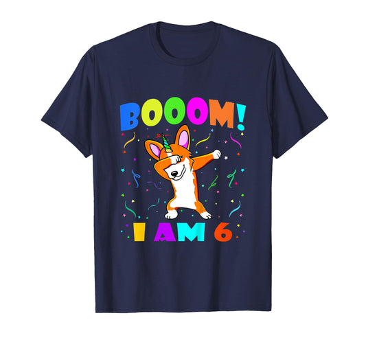 Kids Dabbing Corgicorn Booom! I Am 6 Boy Girl 6th Birthday Outfit T-Shirt